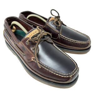 Sperry Top-Sider 2-Eye Leather Boat Shoes Mens 11 W Brown Deck Moccasin Slip On